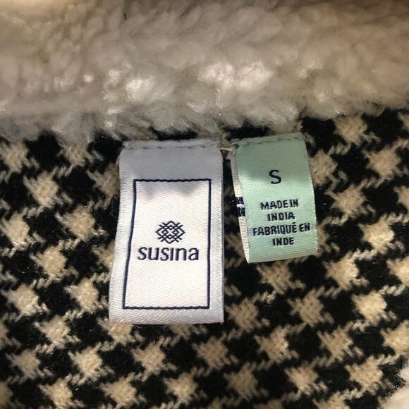 Pink Plaid Faux Shearling Trim Jacket size S NWT Knit Pockets - Picture 5 of 9